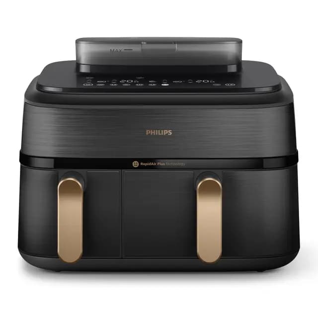 Philips Steam Airfryer 5000 Series Dual Basket - Airfryer & Vaporera en un dispositivo, 9 L, tecnología RapidAir Plus, 19 funciones de cocción, 90% menos de grasa, 2 cestas, limpieza a vapor (NA552/00