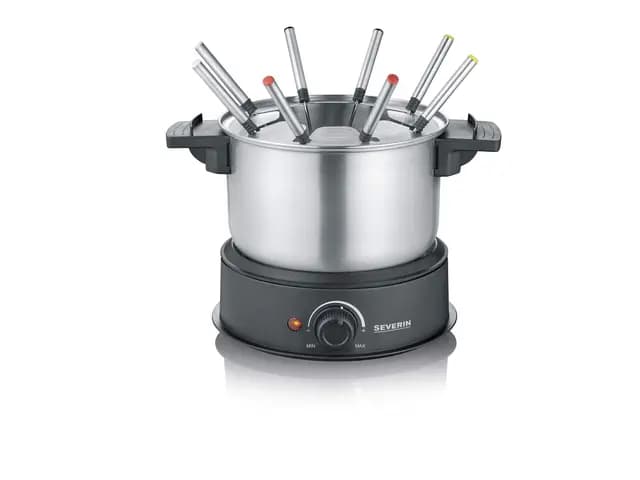 Severin - Fondue con Olla de Acero Inoxidable extraíble Apta para lavavajillas, 1.5 W, 1.4 litros, Plástico/Acero Inoxidable, Negro FO 2470