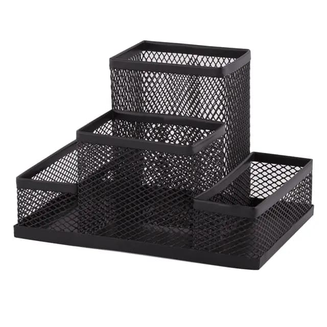 D.RECT Organizador de Escritorio | Portalápices de Metal con Soporte de Malla para Notas | 103 x 154 x 103 mm | Multifuncional | Accesorio de Almacenamiento de Oficina | Negro