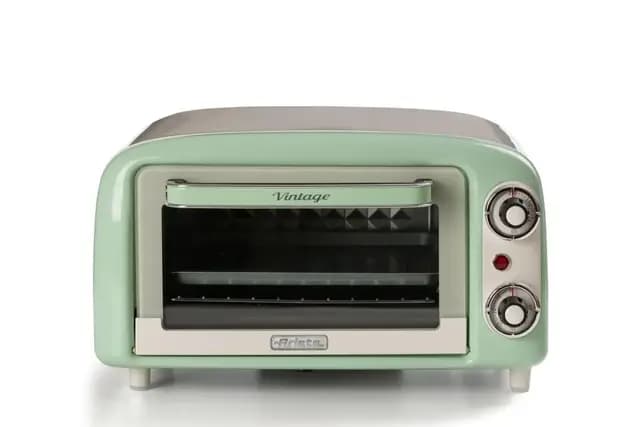 Ariete 3919 Vintage Horno 10L para hornear o calentar alimentos, temperatura hasta 230 °C, temporizador de 60 minutos, parrilla de acero inoxidable, 800 W, doble acristalamiento, color verde