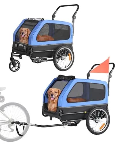VEVOR Remolque de Bicicleta para Perros, Carga de 40 kg, Carrito Portabicicletas Plegable 2 en 1 para Perros con Rueda de Liberación Rápida, Enganche Universal y Correa Interior, 1380 x 755 x 800 mm