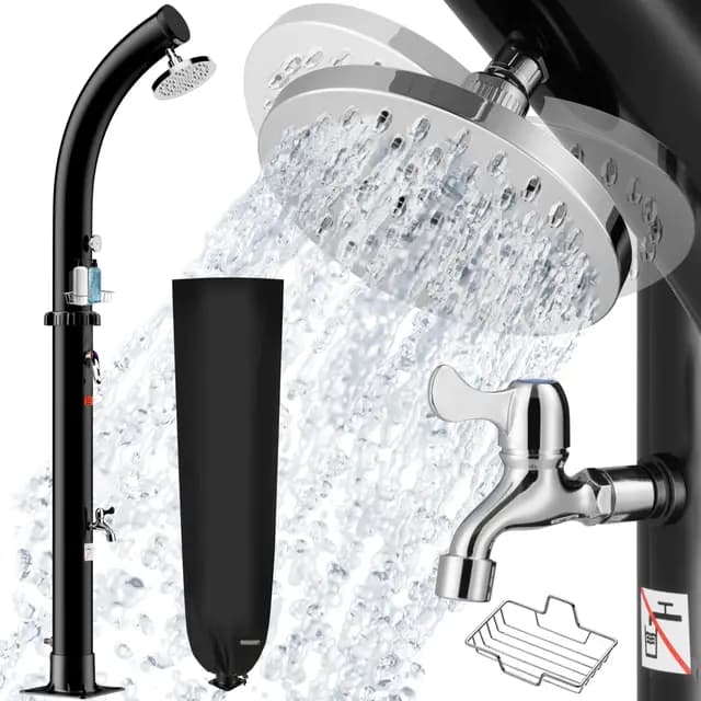 Monzana® Ducha Solar Exterior Jardín 20L Cabezal Giratorio Tipo Lluvia Grifo Metal Conexión Rápida para Manguera Agua Caliente Resistente Intemperie Camping Piscina Incl. Cubierta Protectora Negro