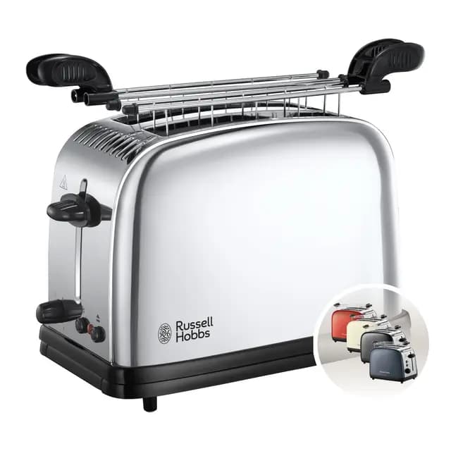 Russell Hobbs Tostadora Victory - 2 Ranuras Cortas y Anchas, Tostador para 2 Rebanadas, Bandeja Recogemigas, Calientapanecillos, Función Cancelar y Descongelar, Acero Inoxidable, Plata - 23310-56