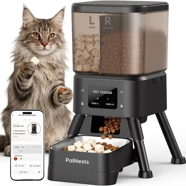 4L Comedero Gato Automatico con Doble Tolva, 5G/2.4G WiFi Inteligente Dispensador Comida Gatos Automático, Control de App, 1-10 Comidas al Día, Alimentación Lenta, Cubeta de Acero Inoxidable