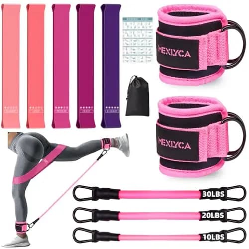Set de Bandas Elasticas - 12 Piezas: Bandas de Resistencia TPE de 5 a 40 LB y Tobilleras Gym de 10 a 30 LB, para Entrenamiento, Fitness, Yoga y Casa, Incluye Guía de Entrenamiento y Bolsa