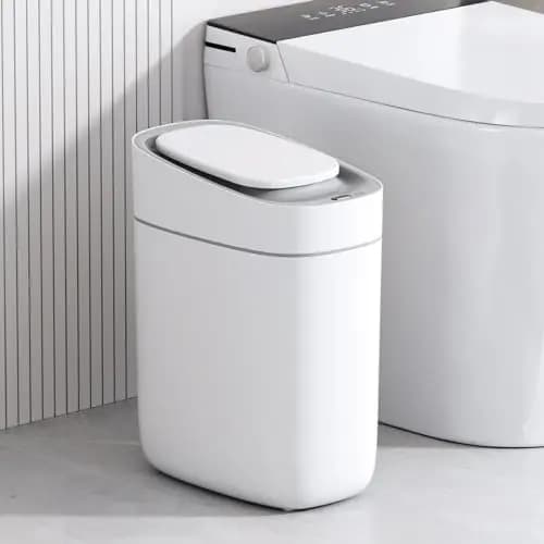 ELPHECO Bote de basura automático para baño con tapa, 2.5 galones, con sensor delgado, cubo de basura de plástico estrecho de 9 litros, contenedor de basura impermeable con sensor de movimiento para