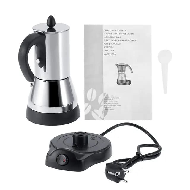 Tyenaza Cafetera EléCtrica, Cafetera Moka EléCtrica de Acero Inoxidable de 200/300 Ml, Cafetera para Espresso de Acero Inoxidable para Estufa, Uso Adecuado la Oficina en Casa, Enchufe UE 220V(300Ml)