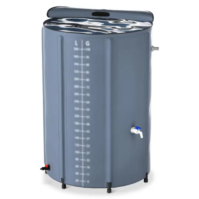 FIVMEN Depósito de Agua Lluvia 750 litros Barril de Lluvia Tanque de Agua Plegable Contenedor Agua de PVC con Tapa y Grifo, Gris Oscuro