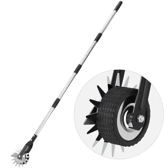 HAUSPROFI Cortador de bordes de césped con mango mejorado y cuchilla de afilar, versión 2026, cortador de bordes de césped con ruedas, mango de acero inoxidable de 3 piezas (97,5/135/172 cm)