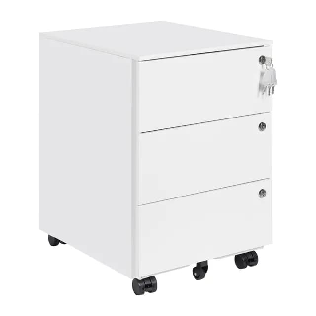 Archivador Móvil de 3 Cajones, Cajonera con Cerradura, Archivador Dbajo del Escritorio para Oficina, Completamente Ensamblado, con 4 Llaves