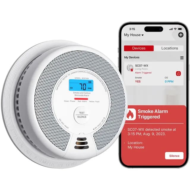 X-Sense Detector Inteligente de Humo y Monóxido de Carbono Wi-Fi con Batería Reemplazable, Compatible con la App X-Sense Home Security, SC07-WX, 1 Unidad