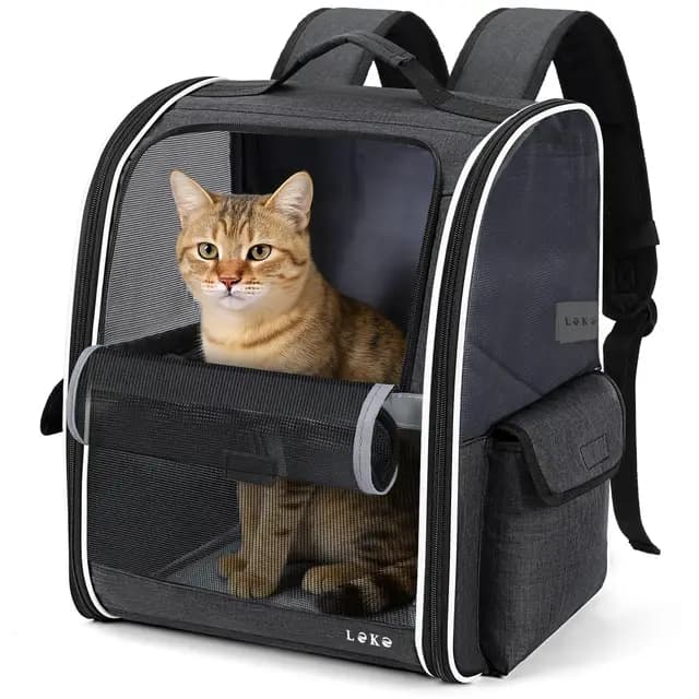 Lekesky Mochila para Gatos Transportín Perro Gato para Mascotas Medianas/Pequeñas (2-8 kg), Mochila Gato con Ventana de Malla para Senderismo, Viajes, Exterior (Negro, M)