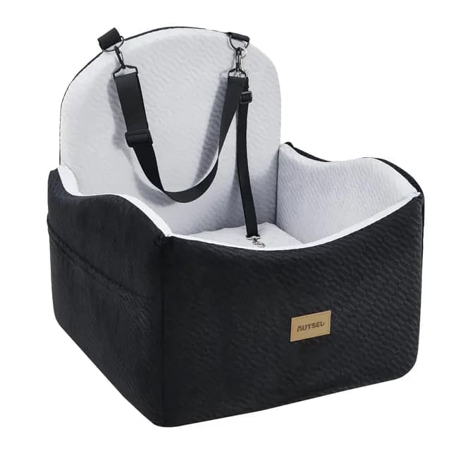 Asiento de Coche para Perros Medianos y Pequeños – Elevador Impermeable y Lavable con Arnés, Bolsillos y Base Antideslizante, para Asiento Trasero o Delantero, Negro-Gris