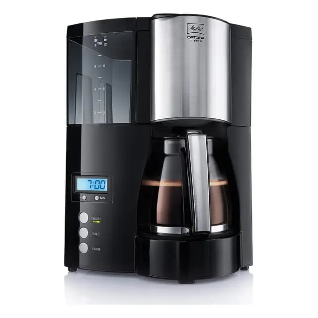 Melitta Optima Timer 100801 - Cafetera de filtro, función temporizador, Auto-Off, negra/plata