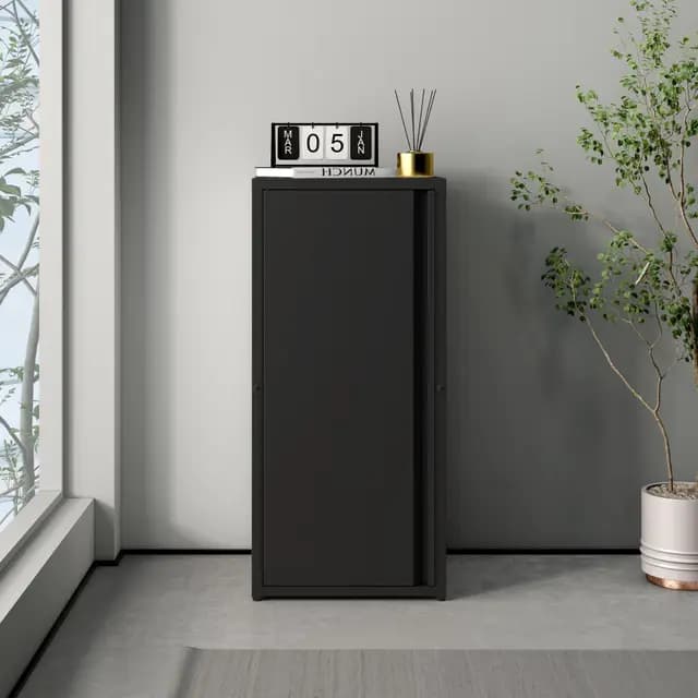 [en.casa] Armario de Oficina Burlöv Archivador de Estudio con 2 Estantes Regulables en Altura Mueble de Oficina con 1 Puerta y 3 Compartimentos Acero 88 x 40 x 35 cm - Negro