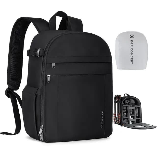 K&F CONCEPT Mochila Camara Fotos 13L, Ligera e Impermeable, Camera Bag, Mochila de Cámara, Compatible con Sony Canon Nikon, Incluye Bolsillos Frontales y Porta Trípode, Negro Mate