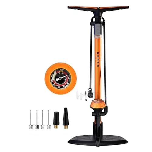 GOBKO Bomba de Bicicleta Bomba de Pie con Manómetro, Bomba de Bicicleta con Presta y Schrader Bomba de Neumático Multifuncional para Bicicletas Bomba de Bolas Deportivas 160Psi &11Bar