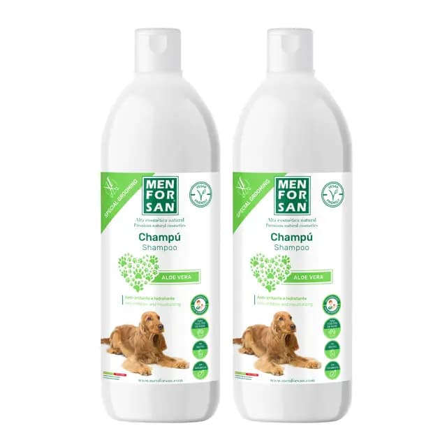 MENFORSAN Champú Perros, Aloe Vera, Verde, 1 l Paquete de 2, El embalaje puede variar