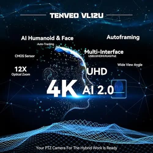 Tenveo 4K PTZ Cámara para Streaming HDMI/USB3.0/PoE/RJ45 Cámara de Conferencia Zoom Óptico 12x Gran Ángulo de Visión para Youtube/OBS Transmisión en Vivo y Skype/Zoom