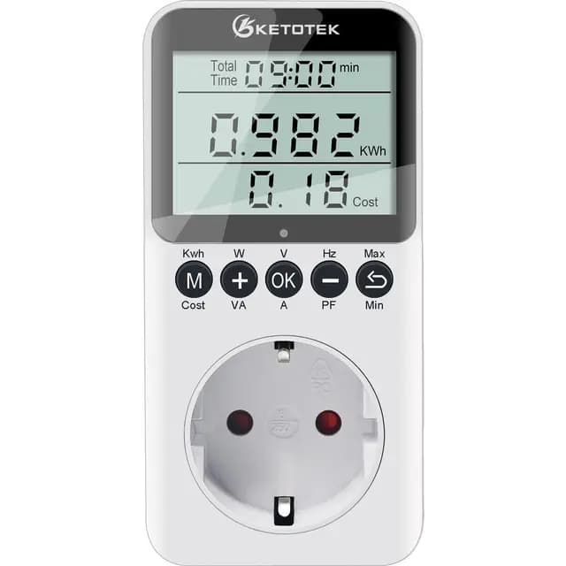 KETOTEK Medidor de Consumo Eléctrico, Enchufe Medidor de Energía con Pantalla LCD, Monitor de Electricidad, Protección contra Sobrecarga 3680W/16A