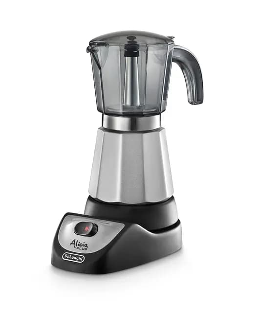 De'Longhi EMKM 6 Alicia - Cafetera Moka Eléctrica, 550 w, Capacidad 6 Tazas, Función Autoapagado, Base Giratoria, Negro y Plata