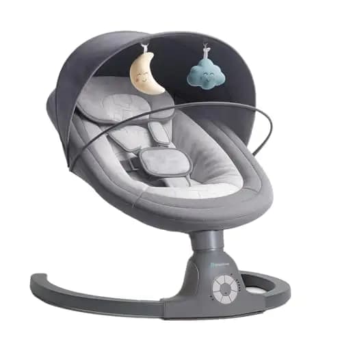 BEBE2LUXE Ava, Silla Mecedora Eléctrica para Niños, Hamaca Bebé, Columpio Bebe, Hamaca eléctrica 0‑9 kg, Bluetooth, música, arnés 5 puntos, temporizador, Balancín cómodo y seguro