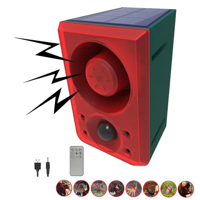 Alarma Solar con Sensor de Movimiento para Exteriores, ladridos de Perros y Disparos, 130 dB con Control Remoto, grabación de 20 Segundos, di adiós a los Intrusos – Imagen 1