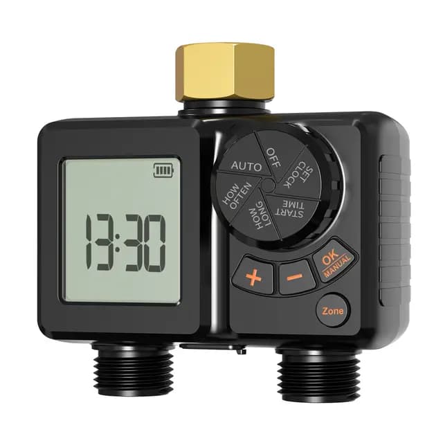 Programador Riego 2 Salidas, Riego Automático a Pilas con Retardo por Lluvia y Pantalla LCD, Programador Riego por Goteo, Temporizador Riego para Jardin, Terraza Exterior, Huerto,finca – Imagen 1