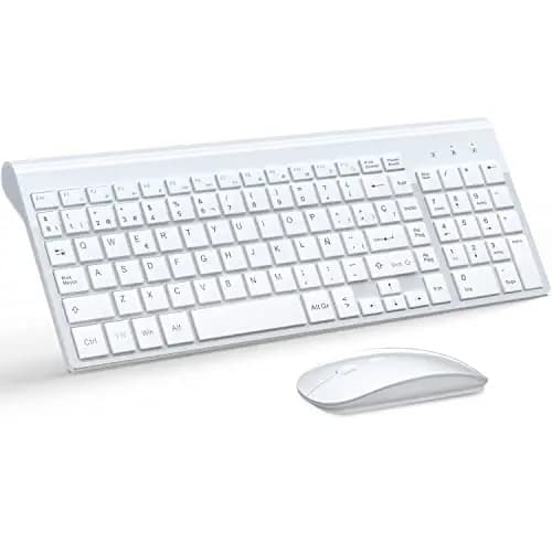 TopMate Pack Teclado y Raton 2400DPI, Inalámbricos Ultra Delgado, 2.4G Compacto Silencioso Teclado de Tamaño Completo con Cubierta, 2 Pilas AA y AAA, para PC/Laptop/Windows-Blanco