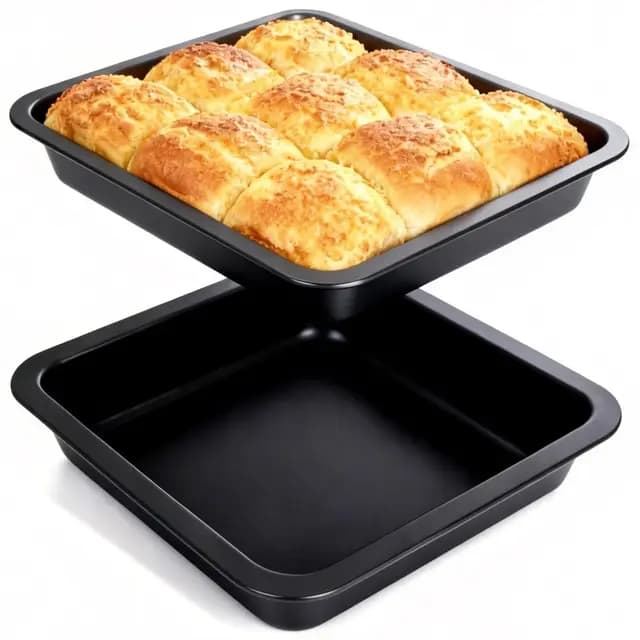 2 moldes cuadrados para horno, 22,5 x 22,5 x 4,5 cm, acero inoxidable, rectangulares, para hornear, pan, pan con revestimiento antiadherente, moldes para hornear para horno, freidoras de aire caliente