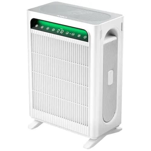 KNKA Purificador de aire Air Purifier APH4000, Sistema Doble Filtro, CADR 400m³/h, hasta 120m², Rendimiento HEPA (Modo Noche) elimina 99,97% Polen/Pelo/Olores, Ideal Fumadores y Mascotas, Blanco