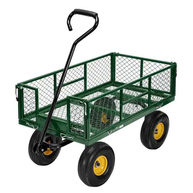 VIVOHOME Carro de Jardín con Ruedas Neumáticas Grandes Laterales Desmontables, 400kg Carretilla de Mano Transporte con Manija Giratoria de 180° para Compra Camping Festival Verde