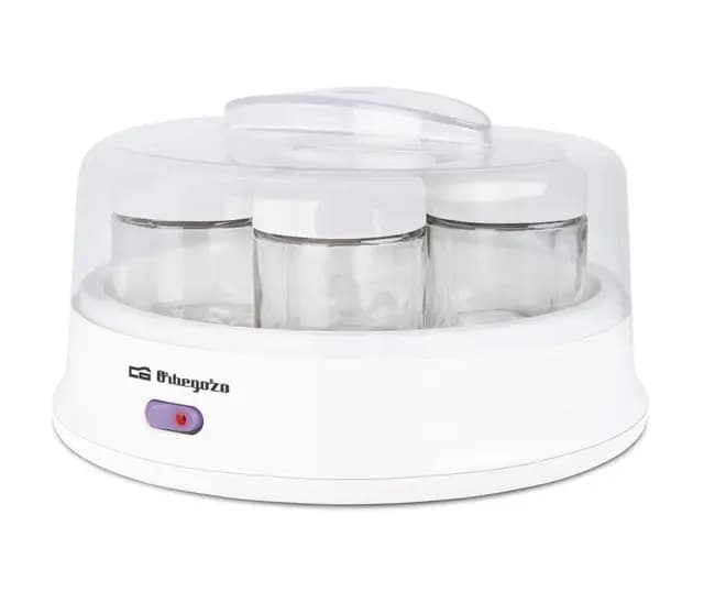 Orbegozo YU 2350 - Yogurtera con 7 tarros de 200 ml de Capacidad, 15 W, Tapa Transparente, Interruptor Encendido/Apagado,Apto lavavajillas, Blanco