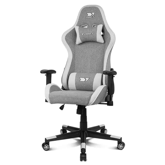 DRIFT GAMING DR90 - Silla Profesional, Tejido Fabric Transpirable, reposabrazos 2D Acolchado, pistón Clase 4, cojÍn Lumbar/Cervical, Gris/Blanca