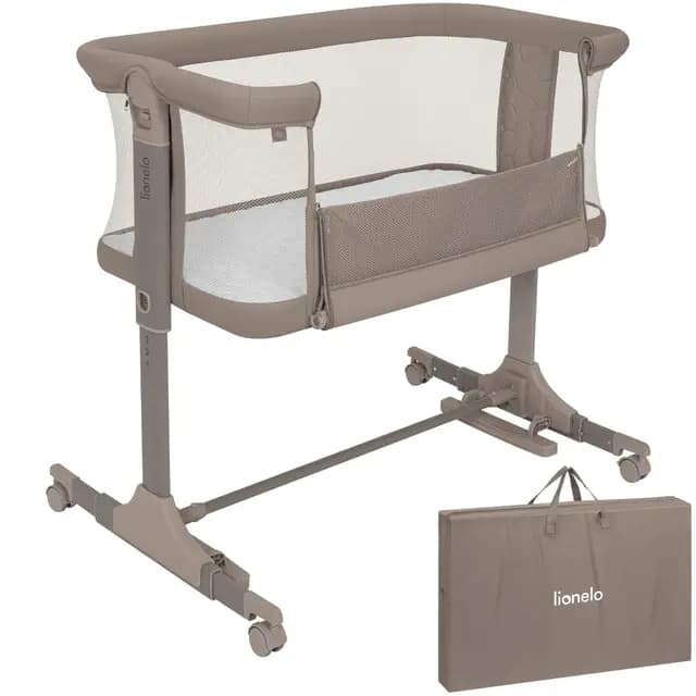 lionelo Pari Cuna 3 en 1 hasta 9 kg, Cuna de colecho, Cama Mecedora, Ajuste de Altura e inclinación del colchón, 4 Ruedas con Freno, Colchón Ergonómico, Malla Transpirable, Bolsa, Minicuna | Estructura de acero