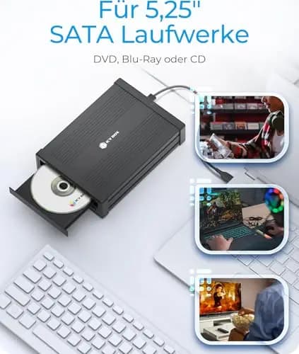 Icy Box 5,25 Pulgadas Caja Externa de BLU-Ray/DVD, USB 3.0, Carcasa Externa para Quemador de DVD, Burner Box BLU-Ray, Aluminio, Negro, IB-525-U3