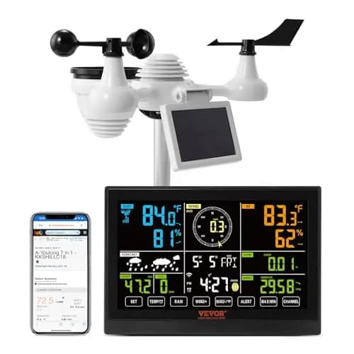 VEVOR 7 en 1 Estación Meteorológica Inalámbrica Wifi Interior Exterior Gran Pantalla a Color de 7,5" Estación Meteorológica Digital Temperatura Humedad Velocidad Dirección del Viento Sensor de Lluvia