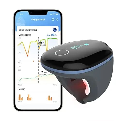 O2 Ring Pulsioxímetro Bluetooth, Oxímetro Dedo Nocturno con Alarma, Medición de la saturación de oxígeno (SpO₂), Frecuencia Cardíaca (pulso), APP para Android e iOS, Reporte de PC