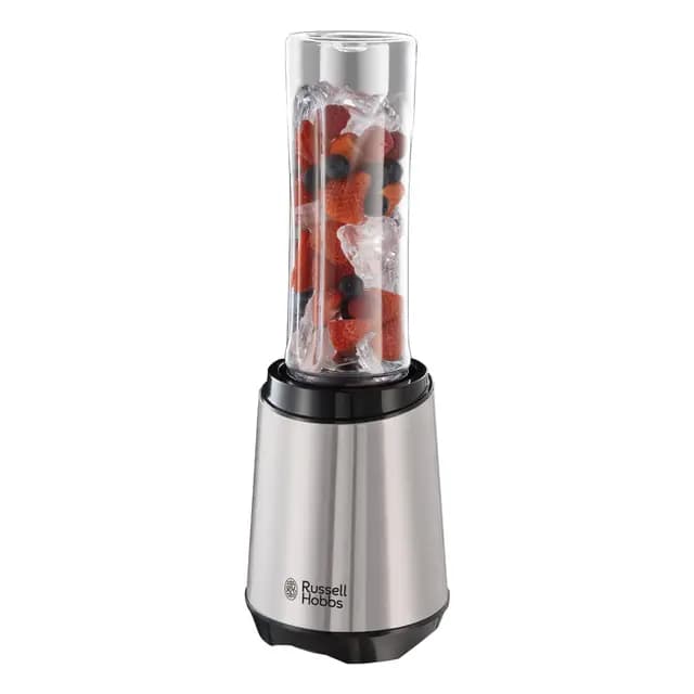 Russell Hobbs Batidora de Vaso Individual Mix & Go, Batidora Smoothie, Mini Batidora para Zumos, Batidos, Gazpachos, Vaso de 600 ml, Tapa, sin BPA, Pies Antideslizantes, Acero Inoxidable, 23472-56