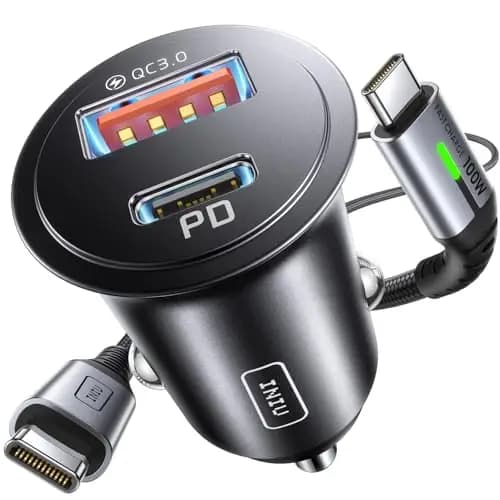 INIU Cargador Coche Carga Rápida, 60W Total [USB C 30W+USB A 30W] PD & QC3.0 Car Charger+[1m] 100W Cable, USB C Cargador Mechero Coche para Movil iPhone 16 15 14 Pro MAX iPad Samsung S25 Huawei LG