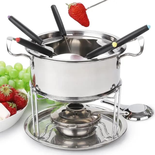 Set de Fondue de Queso para 6 Personas Fondue de Acero Inoxidable Hogar DIY Fondue de Carne y Queso Juego de Fondue con Quemador Perfecto para una Fiesta de Vacaciones（Plata o2）