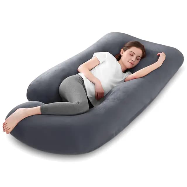 Almohada de Embarazo, Almohada de Cuerpo Completo en Forma de J, Almohada Embarazada Grande, Almohada de Maternidad con Funda de Terciopelo Extraíble y Lavable (Morado Oscuro)