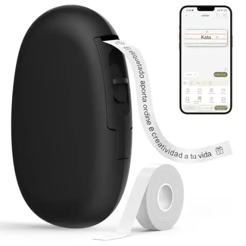 SUPVAN E10 Etiquetadora Bluetooth con Etiquetas 6m Continua Impermeable, App Versátil con 30+ Fuentes 600+ Íconos, para el Hogar, la Cocina, la Escuela y la Oficina, Negro