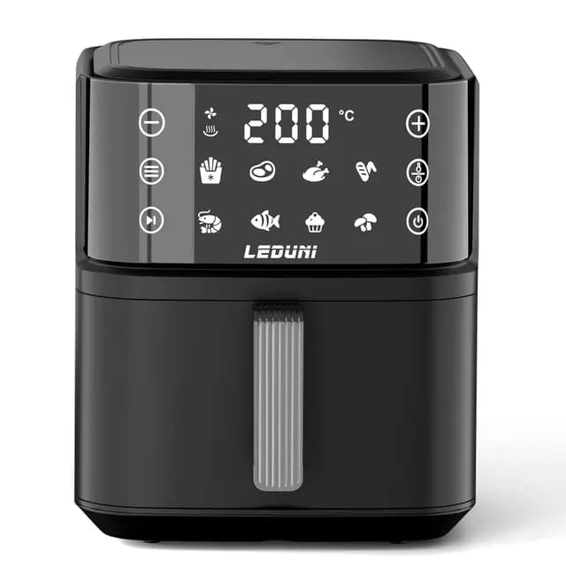 Leduni Freidora de Aire sin Aceite 7.6 L de capacidad 2000 W, Uso Sencillo, Panel Táctil Air Fryer,Temperatura Regulable 80-200°C, ahorro energético hasta 70% (Negro 7.6L)