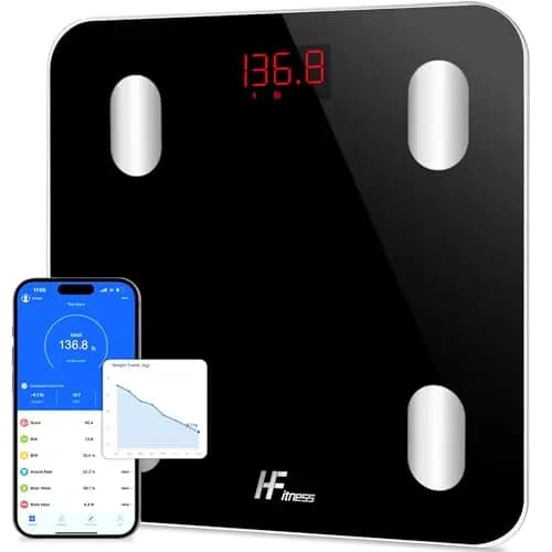 Báscula Inteligente de Grasa Corporal con App, Báscula Digital de Baño Bluetooth para Control de Peso y Salud, Análisis Corporal Completo (19 Métricas), HomeFashion HFitness