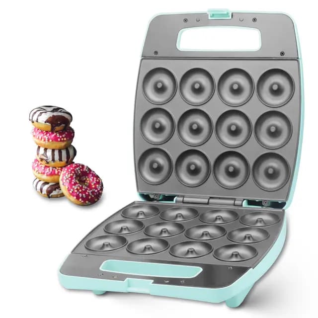 Baker's Friend, Mini máquina para hacer donuts, maquina donuts, donetes, hornea 12 mini donuts, perfectos para desayunos, meriendas, postres y mucho más, Aqua