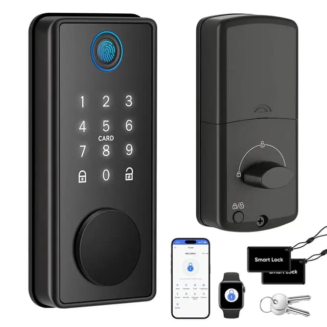 Cerradura Inteligente, Entrada Sin Llaves y Huella Digital, para Puerta Principal, Control por App, Teclado Táctil, Compatible con Apple Watch, Apertura/Cierre con un Toque, Detección Automática Izqui