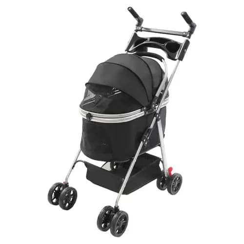 Cochecito plegable para perros, con ruedas universales, para gatos y perros pequeños, capacidad de carga de hasta 12 kg, tamaño del producto plegado 21,5 x 80 cm (negro)