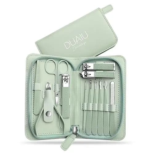DUAIU Set Manicura y Pedicura,12 Piezas Kit UñAs Profesional Set Manicura,Kit Manicura de Acero Inoxidable para Hombre Muje Kit de Cuidado de UñAs con Estuche de Viaje