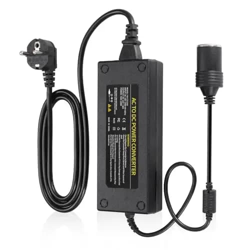 JIZZU Adaptador Mechero Coche a Enchufe 120W, Transformador 220V a 12V 10A, Convertidor de Corriente AC a DC para Aspiradoras de Coche, Compresores, Frigoríficos
